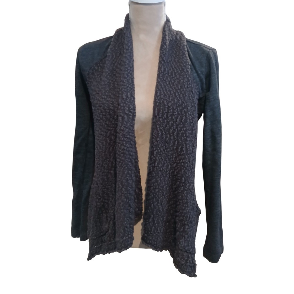 Lucky Brand Sz Medium Womens Charcoal Grey Open Drape Front Cardigan Boho Grunge